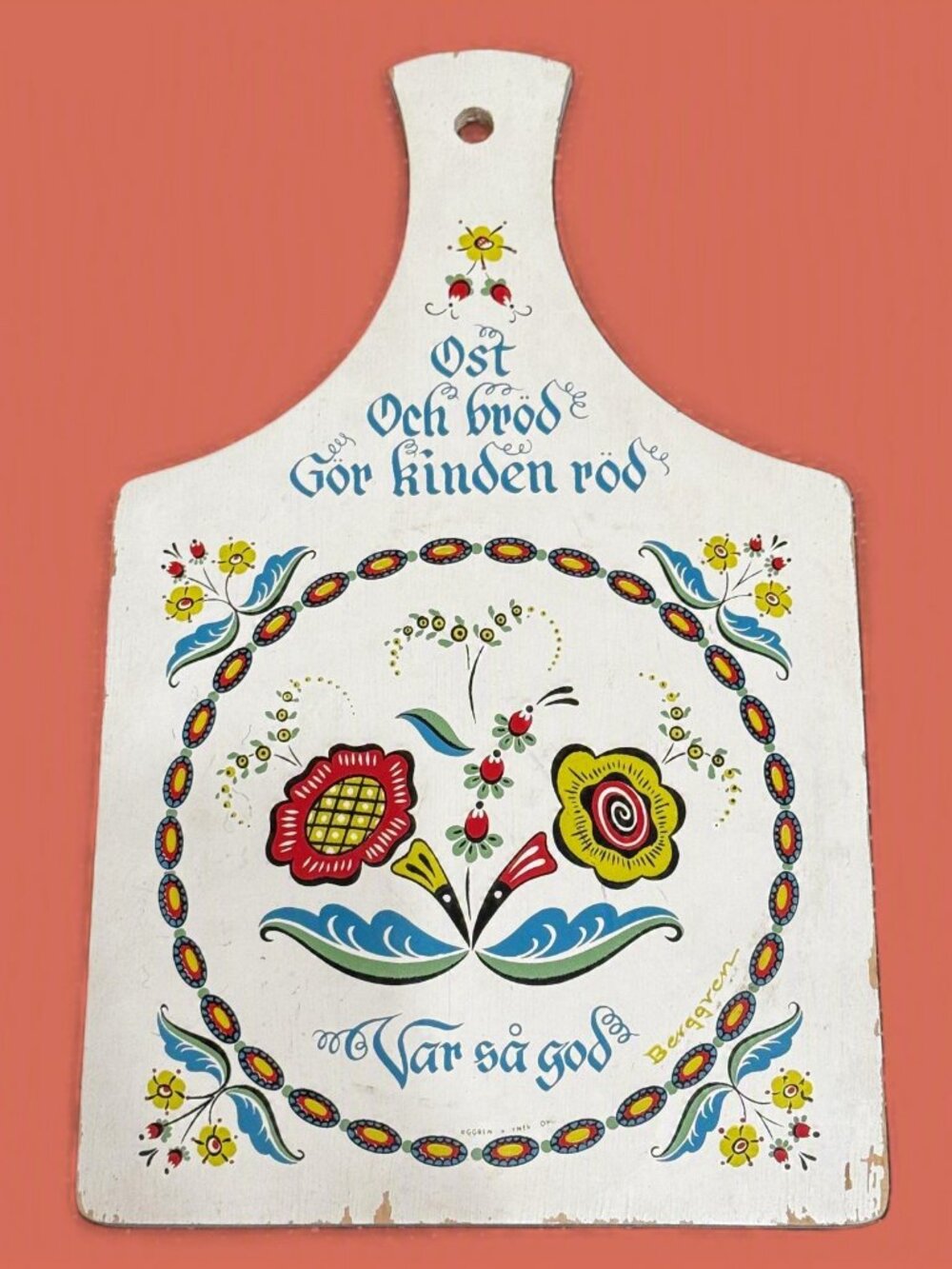 Berggren Originals Wooden Scandinavian Bread Board Wall Hanging, Vintage 1982
